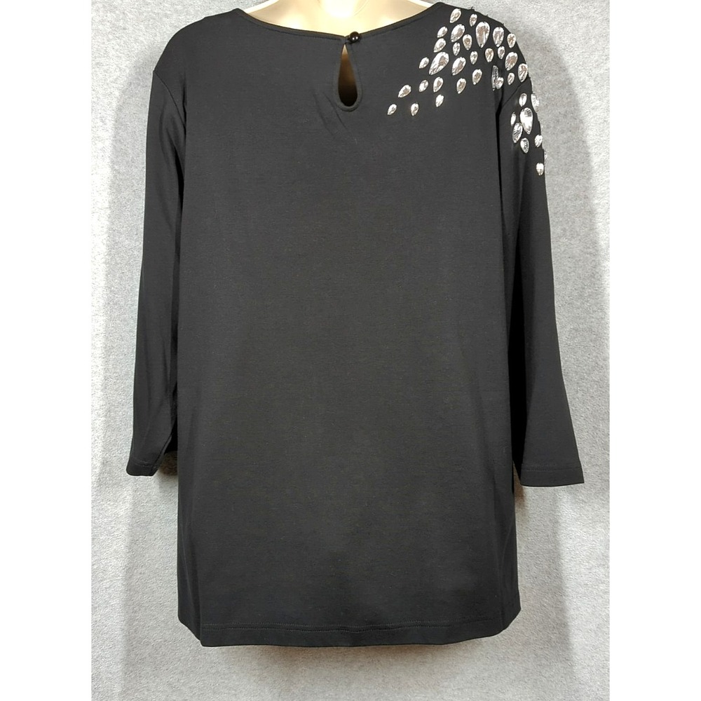 Bob Mackie Wearable Art Top Woman 1X Black Faux Stones Party Cocktail Hour - Picture 4 of 9